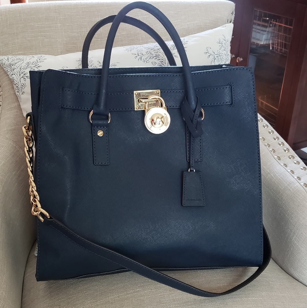 Large Navy Blue Michael Kors Saffiano Leather Tote